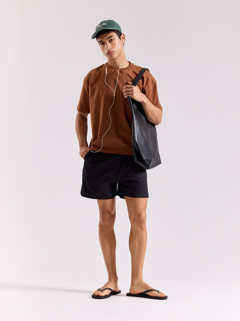 Russet Brown Loose Fit Cropped T-Shirt
