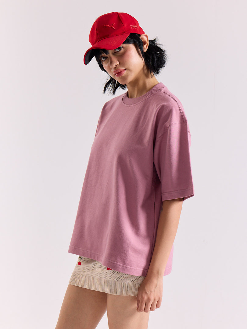 Mauve Loose Fit Cropped T-Shirt