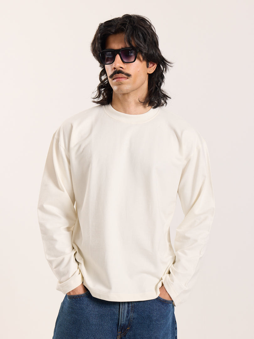 Off-White Loose Fit Cropped T-Shirt