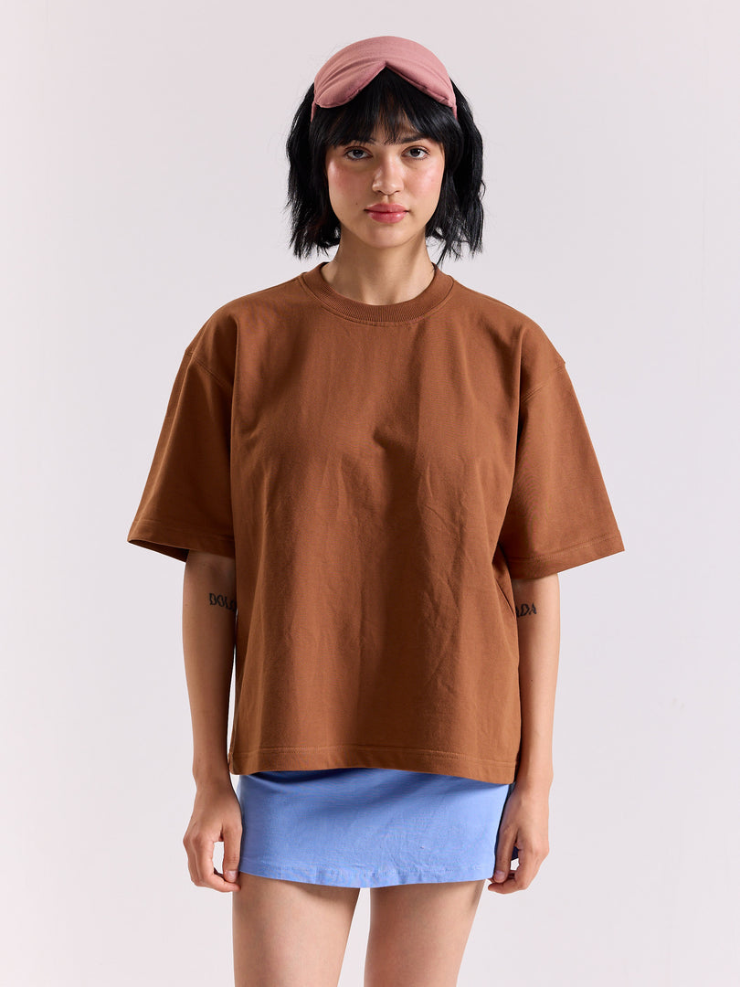 Russet Brown Loose Fit Cropped T-Shirt