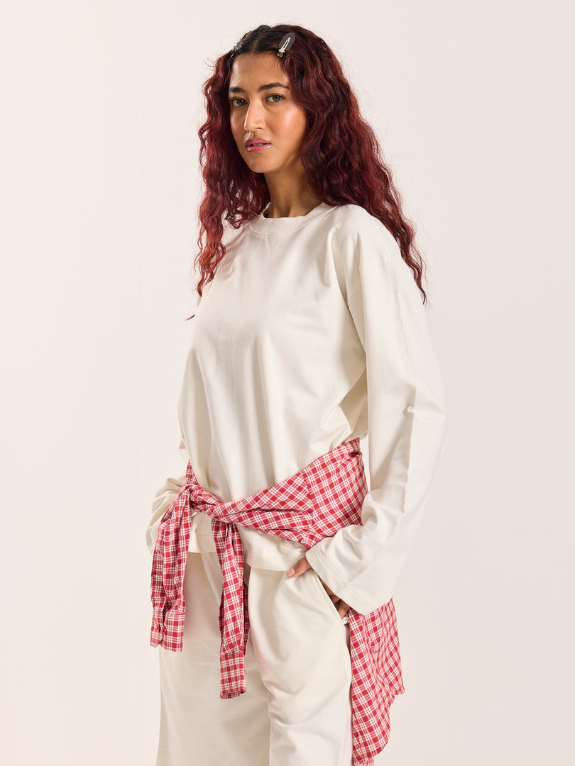 Off-White Loose Fit Cropped T-Shirt