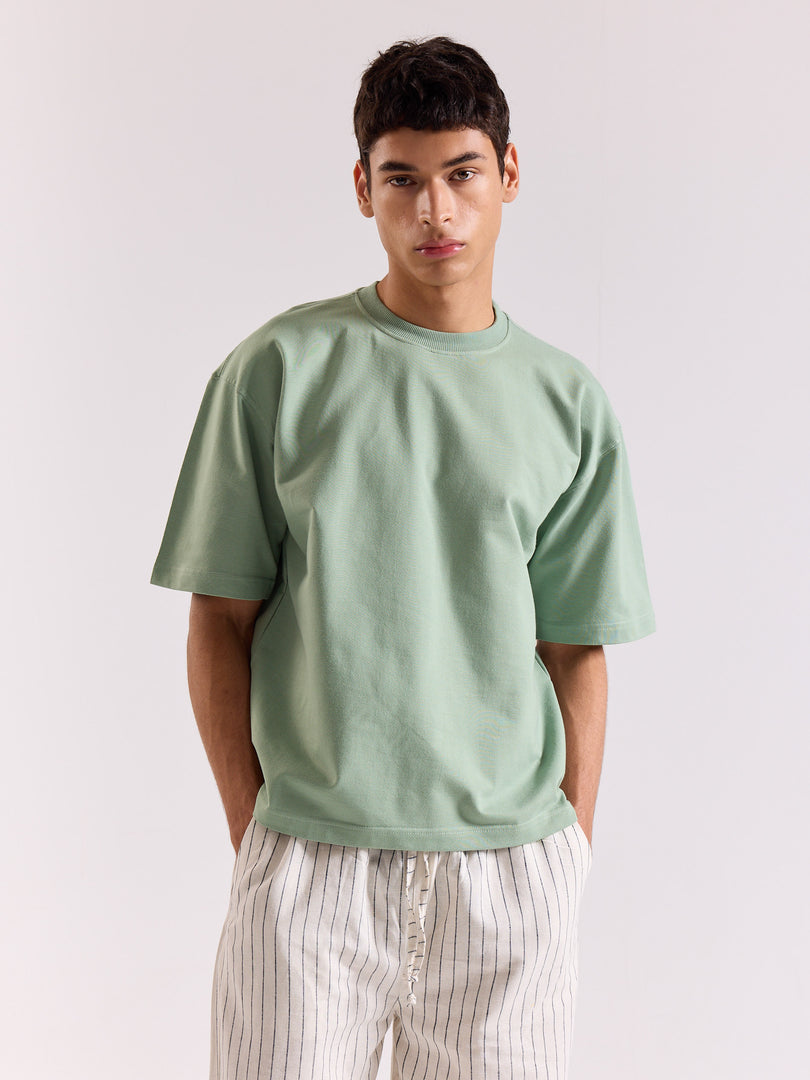 Aqua Green Loose Fit Cropped T-Shirt