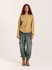 Khaki Loose Fit Cropped T-Shirt