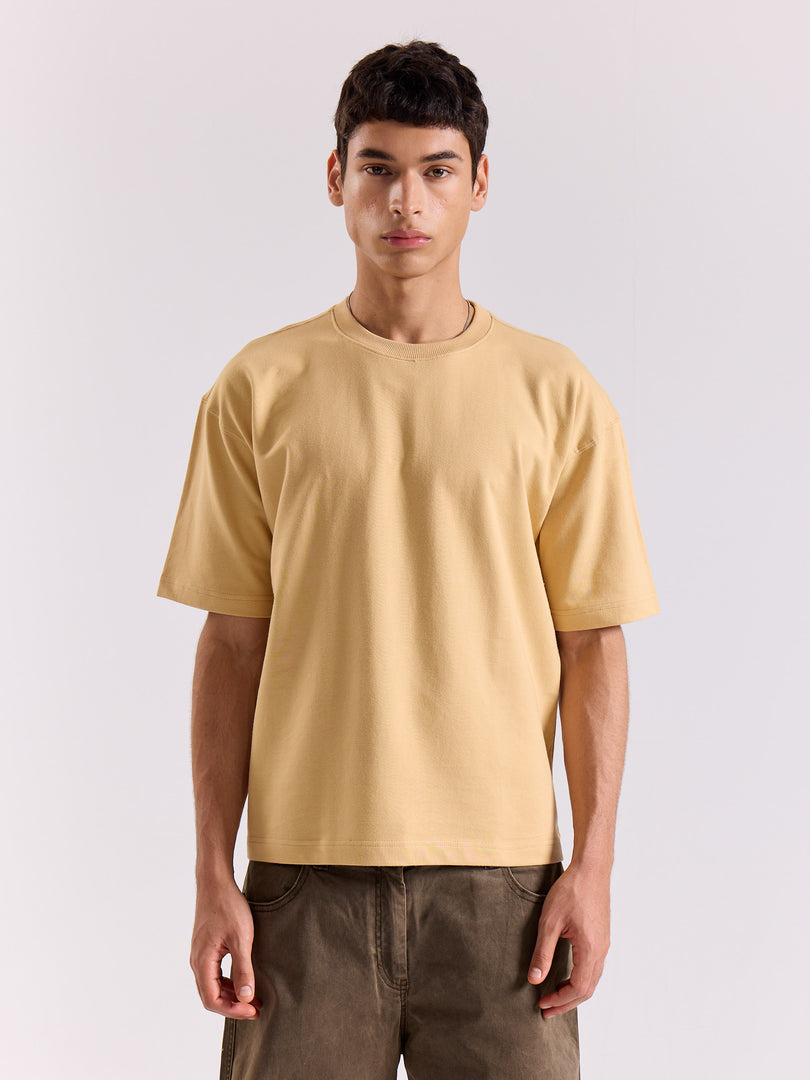 Beige Loose Fit Cropped T-Shirt
