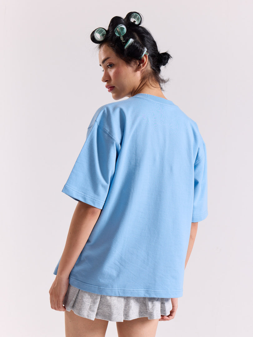 Powder Blue Loose Fit Cropped T-Shirt