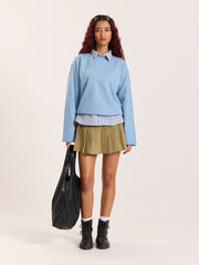 Dusty Blue Loose Fit Cropped T-Shirt