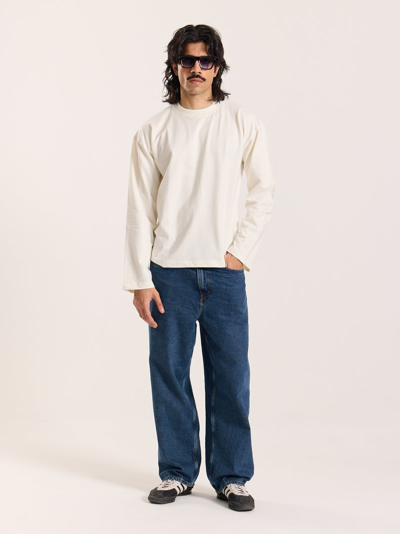 Off-White Loose Fit Cropped T-Shirt