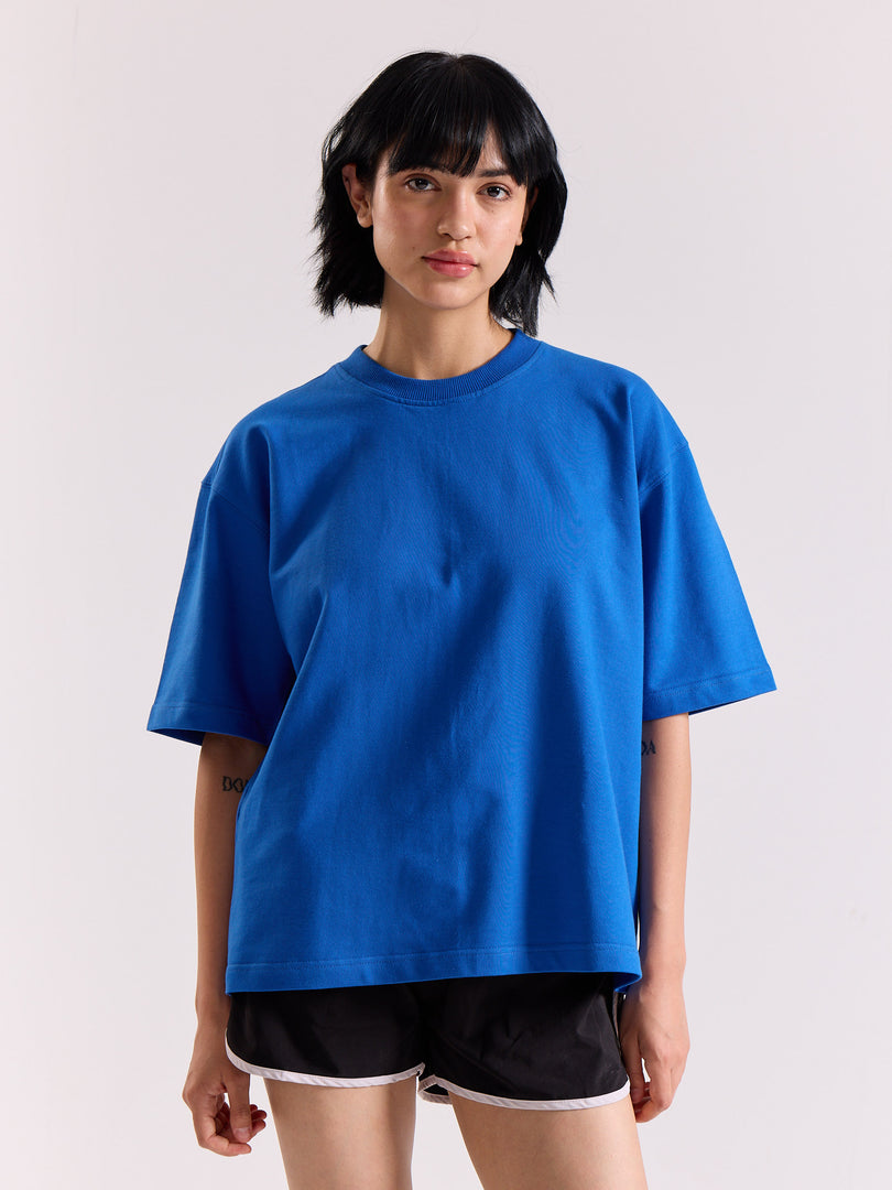 Royal Blue Loose Fit Cropped T-Shirt