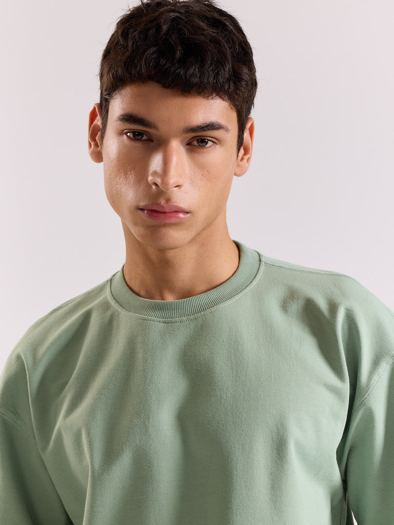 Aqua Green Loose Fit Cropped T-Shirt
