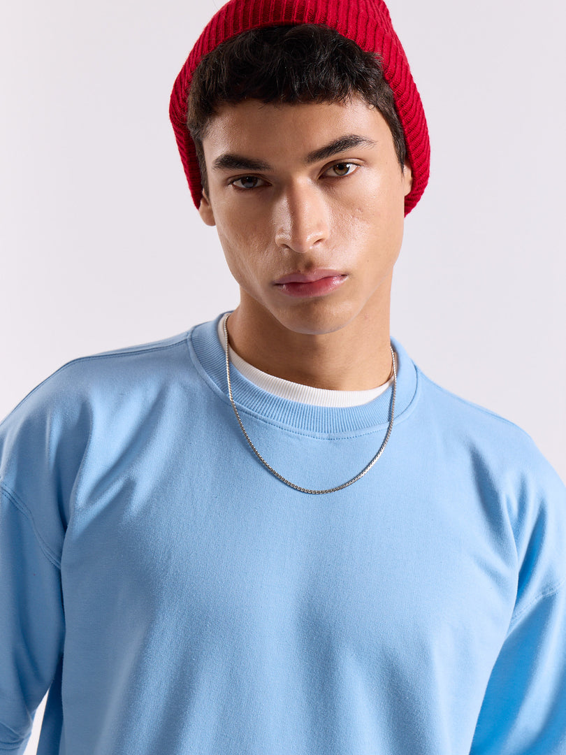 Powder Blue Loose Fit Cropped T-Shirt