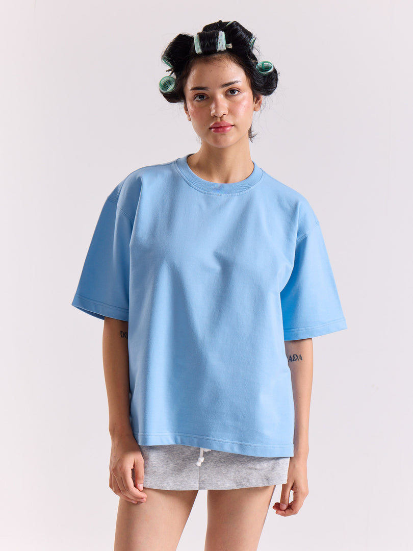 Powder Blue Loose Fit Cropped T-Shirt